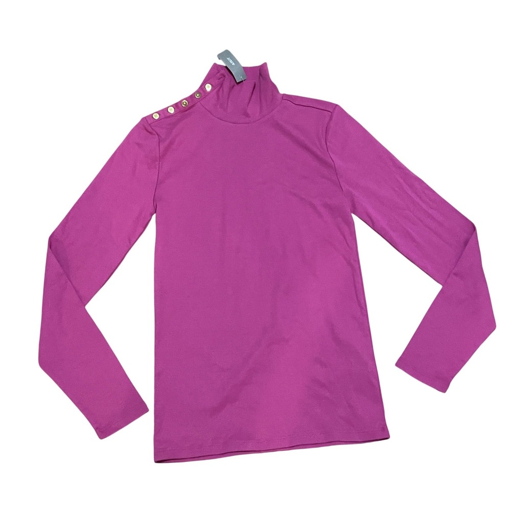 J.Crew Women's M Button Shoulder Turtleneck Top Preppy BK309 Magenta Pink NWT